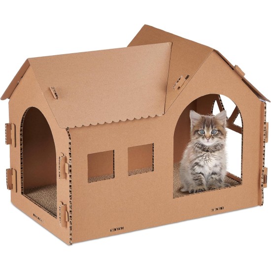 Relaxdays Cardboard Cat House with Scratching Board to Assemble Including Catnip HBT 36 x 49 x 29 cm Brown Relaxdays Cardboard Cat House with Scratching Board to Assemble Including Catnip HBT 36 x 49 x 29 cm Brown