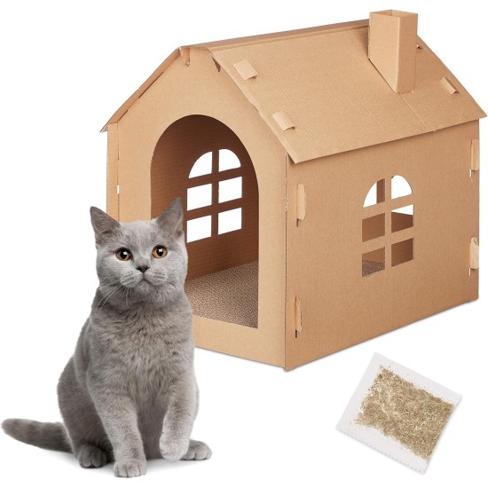 Relaxdays Cardboard Cat House with Scratching Board to Assemble with Catnip 46 x 36.5 x 42.5 cm Brown Relaxdays Cardboard Cat House with Scratching Board to Assemble with Catnip 46 x 36.5 x 42.5 cm Brown