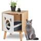 Relaxdays Cat Cabinet with Door, H x W x D: 50 x 40 x 40 cm, Hide Cat Litter Tray, Sleeping Area, Indoor Cat Chest of Drawers, Natural/White