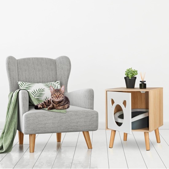 Relaxdays Cat Cabinet with Door, H x W x D: 50 x 40 x 40 cm, Hide Cat Litter Tray, Sleeping Area, Indoor Cat Chest of Drawers, Natural/White Relaxdays Cat Cabinet with Door, H x W x D: 50 x 40 x 40 cm, Hide Cat Litter Tray, Sleeping Area, Indoor Cat Chest of Drawers, Natural/White