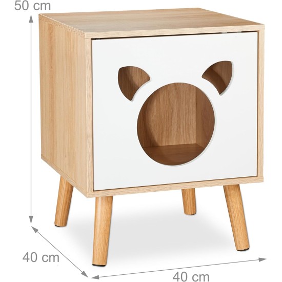Relaxdays Cat Cabinet with Door, H x W x D: 50 x 40 x 40 cm, Hide Cat Litter Tray, Sleeping Area, Indoor Cat Chest of Drawers, Natural/White Relaxdays Cat Cabinet with Door, H x W x D: 50 x 40 x 40 cm, Hide Cat Litter Tray, Sleeping Area, Indoor Cat Chest of Drawers, Natural/White