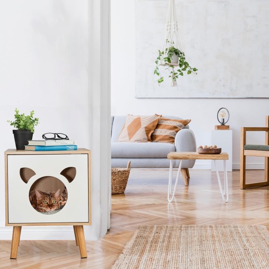 Relaxdays Cat Cabinet with Door, H x W x D: 50 x 40 x 40 cm, Hide Cat Litter Tray, Sleeping Area, Indoor Cat Chest of Drawers, Natural/White Relaxdays Cat Cabinet with Door, H x W x D: 50 x 40 x 40 cm, Hide Cat Litter Tray, Sleeping Area, Indoor Cat Chest of Drawers, Natural/White