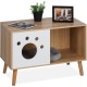 Relaxdays Cat Cabinet with Entrance, HBT: 50 x 75 x 40 cm, Hide Cat Litter Tray, Sleeping Area, Indoor Cat Cave Natural/White
