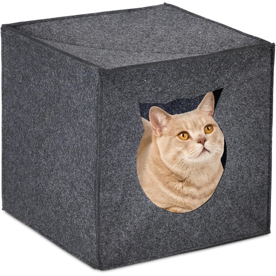 Relaxdays Cat Cave Felt, Cat Box for Shelf, Square, HBT 33 x 33 x 33 cm, Foldable, Cats and Small Dogs, Anthracite Relaxdays Cat Cave Felt, Cat Box for Shelf, Square, HBT 33 x 33 x 33 cm, Foldable, Cats and Small Dogs, Anthracite