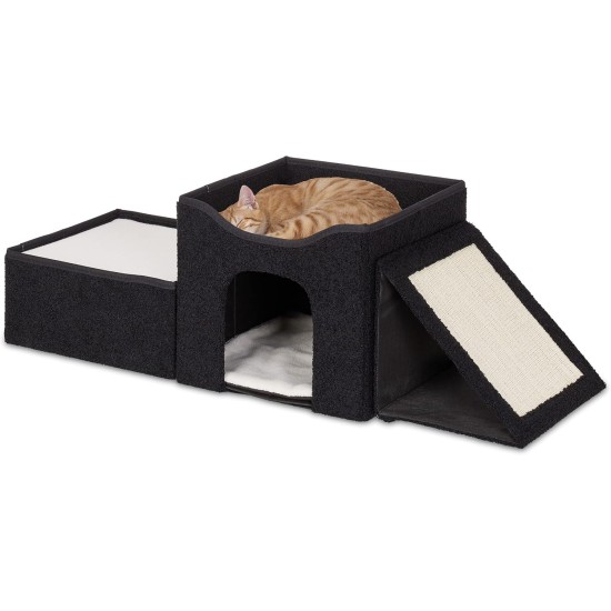 Relaxdays Cat Cave, Foldable, 3 Beds, Cat House with Scratching Surface, HBT: 36.5 x 112 x 41 cm, Cat Hideout, Black Relaxdays Cat Cave, Foldable, 3 Beds, Cat House with Scratching Surface, HBT: 36.5 x 112 x 41 cm, Cat Hideout, Black