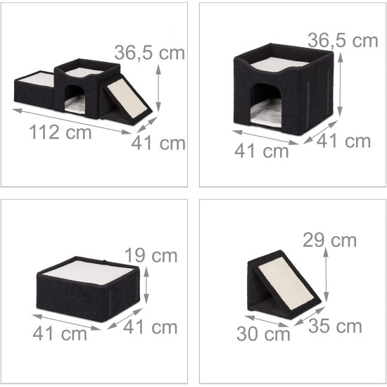 Relaxdays Cat Cave, Foldable, 3 Beds, Cat House with Scratching Surface, HBT: 36.5 x 112 x 41 cm, Cat Hideout, Black Relaxdays Cat Cave, Foldable, 3 Beds, Cat House with Scratching Surface, HBT: 36.5 x 112 x 41 cm, Cat Hideout, Black