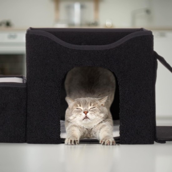 Relaxdays Cat Cave, Foldable, 3 Beds, Cat House with Scratching Surface, HBT: 36.5 x 112 x 41 cm, Cat Hideout, Black Relaxdays Cat Cave, Foldable, 3 Beds, Cat House with Scratching Surface, HBT: 36.5 x 112 x 41 cm, Cat Hideout, Black