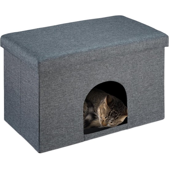 Relaxdays Cat Cave with Seat Cover, Foldable Stool, Hiding Place for Cats and Dogs, H x W x D: 38.5 x 64.5 x 37.5 cm, Grey Relaxdays Cat Cave with Seat Cover, Foldable Stool, Hiding Place for Cats and Dogs, H x W x D: 38.5 x 64.5 x 37.5 cm, Grey
