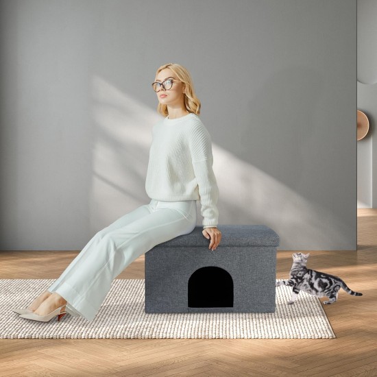 Relaxdays Cat Cave with Seat Cover, Foldable Stool, Hiding Place for Cats and Dogs, H x W x D: 38.5 x 64.5 x 37.5 cm, Grey Relaxdays Cat Cave with Seat Cover, Foldable Stool, Hiding Place for Cats and Dogs, H x W x D: 38.5 x 64.5 x 37.5 cm, Grey