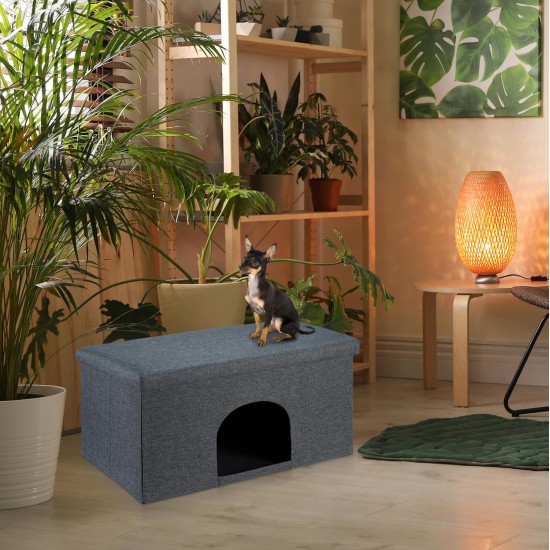 Relaxdays Cat Cave with Seat Cover, Foldable Stool, Hiding Place for Cats and Dogs, H x W x D: 38.5 x 64.5 x 37.5 cm, Grey Relaxdays Cat Cave with Seat Cover, Foldable Stool, Hiding Place for Cats and Dogs, H x W x D: 38.5 x 64.5 x 37.5 cm, Grey