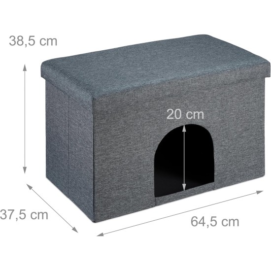Relaxdays Cat Cave with Seat Cover, Foldable Stool, Hiding Place for Cats and Dogs, H x W x D: 38.5 x 64.5 x 37.5 cm, Grey Relaxdays Cat Cave with Seat Cover, Foldable Stool, Hiding Place for Cats and Dogs, H x W x D: 38.5 x 64.5 x 37.5 cm, Grey