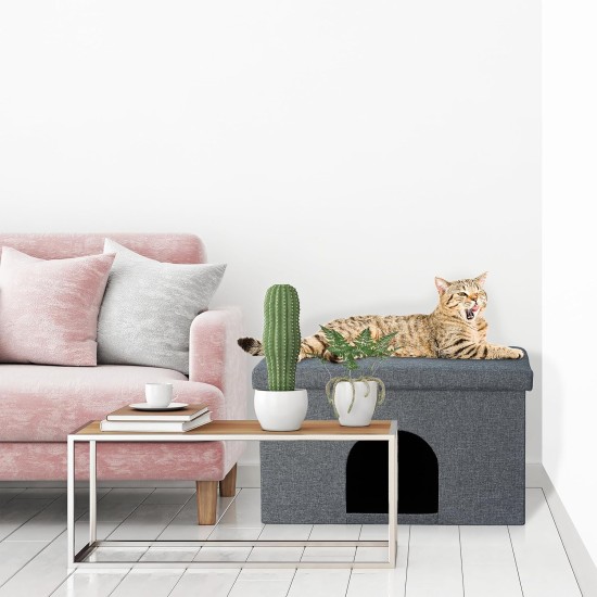 Relaxdays Cat Cave with Seat Cover, Foldable Stool, Hiding Place for Cats and Dogs, H x W x D: 38.5 x 64.5 x 37.5 cm, Grey Relaxdays Cat Cave with Seat Cover, Foldable Stool, Hiding Place for Cats and Dogs, H x W x D: 38.5 x 64.5 x 37.5 cm, Grey