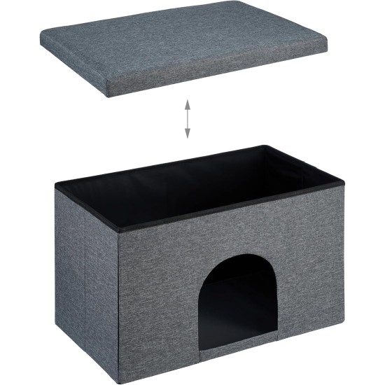 Relaxdays Cat Cave with Seat Cover, Foldable Stool, Hiding Place for Cats and Dogs, H x W x D: 38.5 x 64.5 x 37.5 cm, Grey Relaxdays Cat Cave with Seat Cover, Foldable Stool, Hiding Place for Cats and Dogs, H x W x D: 38.5 x 64.5 x 37.5 cm, Grey