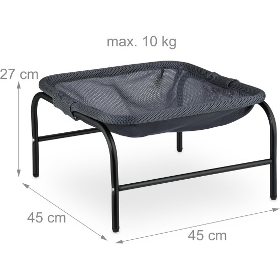 Relaxdays Cat Hammock, Standing, Raised Cat Hanging Chair, H x W x D: 27 x 45 x 45 cm, Cat Bed with Stand, Grey/Black Relaxdays Cat Hammock, Standing, Raised Cat Hanging Chair, H x W x D: 27 x 45 x 45 cm, Cat Bed with Stand, Grey/Black
