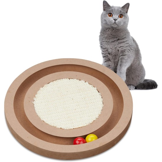 Relaxdays Cat Scratching Board, Diameter 27.5 cm, MDF & Sisal, Cat Toy Activity Scratching Round with Marble Rack, Natural, 2.5 x Relaxdays Cat Scratching Board, Diameter 27.5 cm, MDF & Sisal, Cat Toy Activity Scratching Round with Marble Rack, Natural, 2.5 x