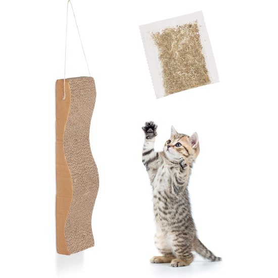 Relaxdays Cat Scratching Cardboard Wavy with Catnip Cat Toy Corrugated Cardboard for Hanging Height 5.5 x 45.5 x 12 cm Brown Relaxdays Cat Scratching Cardboard Wavy with Catnip Cat Toy Corrugated Cardboard for Hanging Height 5.5 x 45.5 x 12 cm Brown