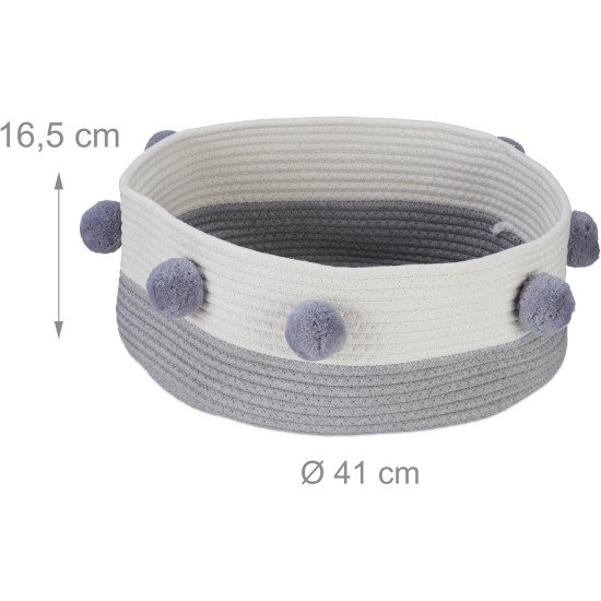 Relaxdays Cesta de algodón para Gatos Cat Bed, Cats & Small Dogs, H x D: 16.5 x 41 cm, Pompoms, Cotton, Braided Cat Basket, Grey/White Relaxdays Cesta de algodón para Gatos Cat Bed, Cats & Small Dogs, H x D: 16.5 x 41 cm, Pompoms, Cotton, Braided Cat Basket, Grey/White