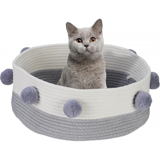 Relaxdays Cesta de algodón para Gatos Cat Bed, Cats & Small Dogs, H x D: 16.5 x 41 cm, Pompoms, Cotton, Braided Cat Basket, Grey/White Relaxdays Cesta de algodón para Gatos Cat Bed, Cats & Small Dogs, H x D: 16.5 x 41 cm, Pompoms, Cotton, Braided Cat Basket, Grey/White