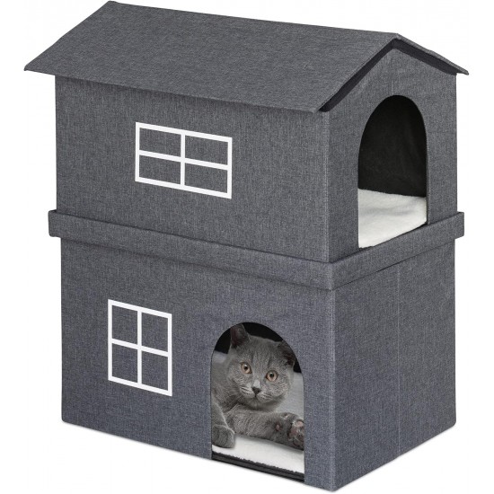 Relaxdays Fabric Cat House, Cat Cave with 2 Entrances, H x W x D: 71.5 x 62.5 x 44 cm, Foldable Animal Cave, Dark Grey Relaxdays Fabric Cat House, Cat Cave with 2 Entrances, H x W x D: 71.5 x 62.5 x 44 cm, Foldable Animal Cave, Dark Grey