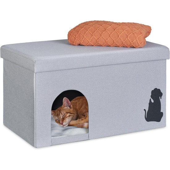 Relaxdays Foldable Cat Cave 100 kg Load Capacity Bench Lid Cushion H x W x D: 40.5 x 72 x 40.5 cm Animal Hideaway Grey Relaxdays Foldable Cat Cave 100 kg Load Capacity Bench Lid Cushion H x W x D: 40.5 x 72 x 40.5 cm Animal Hideaway Grey
