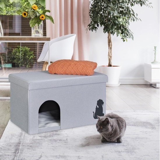 Relaxdays Foldable Cat Cave 100 kg Load Capacity Bench Lid Cushion H x W x D: 40.5 x 72 x 40.5 cm Animal Hideaway Grey Relaxdays Foldable Cat Cave 100 kg Load Capacity Bench Lid Cushion H x W x D: 40.5 x 72 x 40.5 cm Animal Hideaway Grey