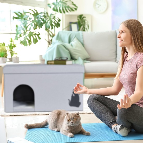 Relaxdays Foldable Cat Cave 100 kg Load Capacity Bench Lid Cushion H x W x D: 40.5 x 72 x 40.5 cm Animal Hideaway Grey Relaxdays Foldable Cat Cave 100 kg Load Capacity Bench Lid Cushion H x W x D: 40.5 x 72 x 40.5 cm Animal Hideaway Grey
