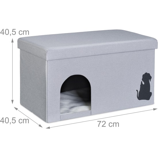 Relaxdays Foldable Cat Cave 100 kg Load Capacity Bench Lid Cushion H x W x D: 40.5 x 72 x 40.5 cm Animal Hideaway Grey Relaxdays Foldable Cat Cave 100 kg Load Capacity Bench Lid Cushion H x W x D: 40.5 x 72 x 40.5 cm Animal Hideaway Grey