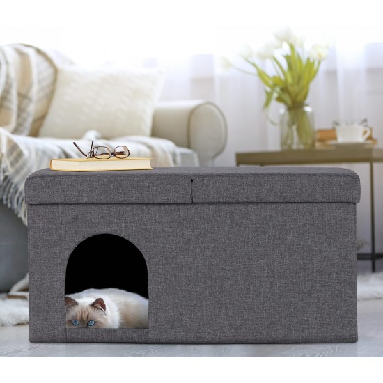 Relaxdays Foldable Cat Cave Heavy Duty Bench, Indoor Cat Furniture, Animal Hideout, H x W x D: 38.5 x 74.5 x 37 cm, Grey Relaxdays Foldable Cat Cave Heavy Duty Bench, Indoor Cat Furniture, Animal Hideout, H x W x D: 38.5 x 74.5 x 37 cm, Grey