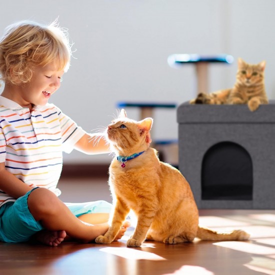 Relaxdays Foldable Cat Cave Heavy Duty Bench, Indoor Cat Furniture, Animal Hideout, H x W x D: 38.5 x 74.5 x 37 cm, Grey Relaxdays Foldable Cat Cave Heavy Duty Bench, Indoor Cat Furniture, Animal Hideout, H x W x D: 38.5 x 74.5 x 37 cm, Grey