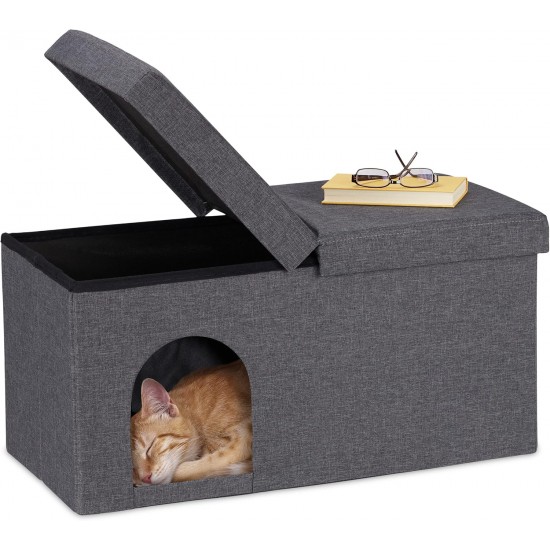Relaxdays Foldable Cat Cave Heavy Duty Bench, Indoor Cat Furniture, Animal Hideout, H x W x D: 38.5 x 74.5 x 37 cm, Grey Relaxdays Foldable Cat Cave Heavy Duty Bench, Indoor Cat Furniture, Animal Hideout, H x W x D: 38.5 x 74.5 x 37 cm, Grey