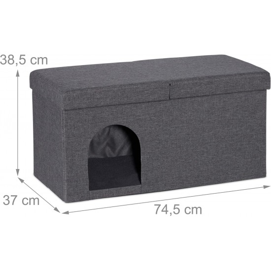 Relaxdays Foldable Cat Cave Heavy Duty Bench, Indoor Cat Furniture, Animal Hideout, H x W x D: 38.5 x 74.5 x 37 cm, Grey Relaxdays Foldable Cat Cave Heavy Duty Bench, Indoor Cat Furniture, Animal Hideout, H x W x D: 38.5 x 74.5 x 37 cm, Grey