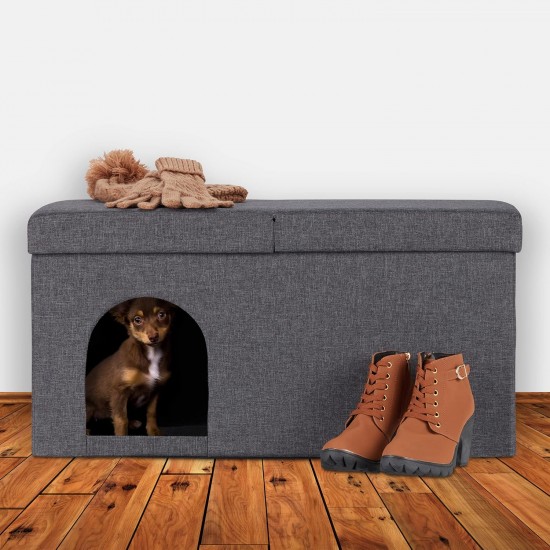 Relaxdays Foldable Cat Cave Heavy Duty Bench, Indoor Cat Furniture, Animal Hideout, H x W x D: 38.5 x 74.5 x 37 cm, Grey Relaxdays Foldable Cat Cave Heavy Duty Bench, Indoor Cat Furniture, Animal Hideout, H x W x D: 38.5 x 74.5 x 37 cm, Grey