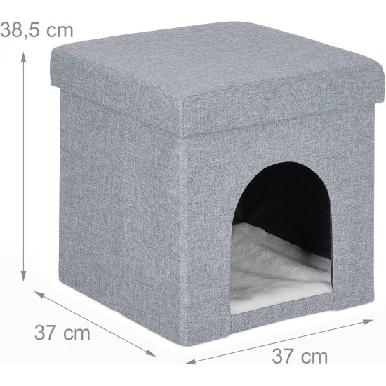 Relaxdays Foldable Cat Cave Heavy Duty Bench, Indoor Cat Furniture, Animal Hideout, H x W x D: 38.5 x 74.5 x 37 cm, Grey Relaxdays Foldable Cat Cave Heavy Duty Bench, Indoor Cat Furniture, Animal Hideout, H x W x D: 38.5 x 74.5 x 37 cm, Grey