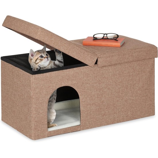 Relaxdays Foldable Cat Cave Heavy Duty Bench, Indoor Cat Furniture, Animal Hideout, HBT 38.5 x 74.5 x 37 cm, Light Brown Relaxdays Foldable Cat Cave Heavy Duty Bench, Indoor Cat Furniture, Animal Hideout, HBT 38.5 x 74.5 x 37 cm, Light Brown