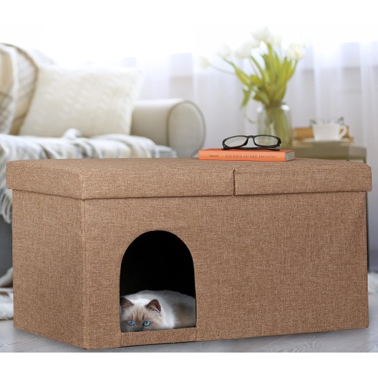 Relaxdays Foldable Cat Cave Heavy Duty Bench, Indoor Cat Furniture, Animal Hideout, HBT 38.5 x 74.5 x 37 cm, Light Brown Relaxdays Foldable Cat Cave Heavy Duty Bench, Indoor Cat Furniture, Animal Hideout, HBT 38.5 x 74.5 x 37 cm, Light Brown