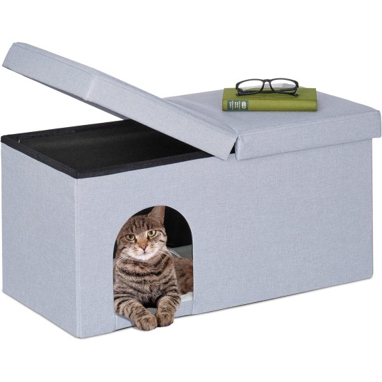 Relaxdays Foldable Cat Cave Heavy Duty Bench, Indoor Cat Furniture, Animal Hideout, HBT 38.5 x 74.5 x 37 cm, Light Brown Relaxdays Foldable Cat Cave Heavy Duty Bench, Indoor Cat Furniture, Animal Hideout, HBT 38.5 x 74.5 x 37 cm, Light Brown