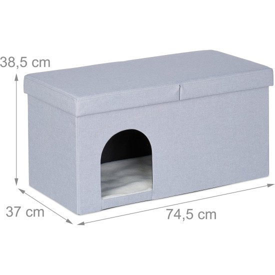 Relaxdays Foldable Cat Cave Heavy Duty Bench, Indoor Cat Furniture, Animal Hideout, HBT 38.5 x 74.5 x 37 cm, Light Brown Relaxdays Foldable Cat Cave Heavy Duty Bench, Indoor Cat Furniture, Animal Hideout, HBT 38.5 x 74.5 x 37 cm, Light Brown