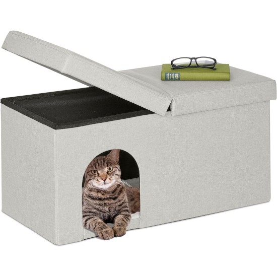 Relaxdays Foldable Cat Cave Heavy Duty Bench, Indoor Cat Furniture, Animal Hideout, HBT 38.5 x 74.5 x 37 cm, Light Brown Relaxdays Foldable Cat Cave Heavy Duty Bench, Indoor Cat Furniture, Animal Hideout, HBT 38.5 x 74.5 x 37 cm, Light Brown