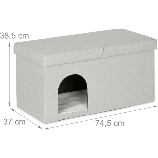 Relaxdays Foldable Cat Cave Heavy Duty Bench, Indoor Cat Furniture, Animal Hideout, HBT 38.5 x 74.5 x 37 cm, Light Brown Relaxdays Foldable Cat Cave Heavy Duty Bench, Indoor Cat Furniture, Animal Hideout, HBT 38.5 x 74.5 x 37 cm, Light Brown