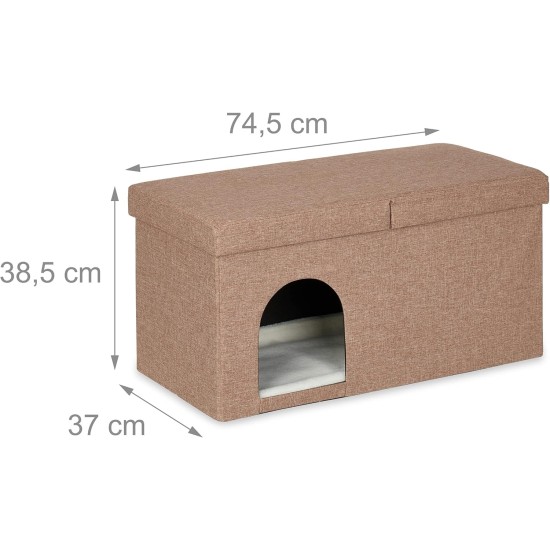 Relaxdays Foldable Cat Cave Heavy Duty Bench, Indoor Cat Furniture, Animal Hideout, HBT 38.5 x 74.5 x 37 cm, Light Brown Relaxdays Foldable Cat Cave Heavy Duty Bench, Indoor Cat Furniture, Animal Hideout, HBT 38.5 x 74.5 x 37 cm, Light Brown