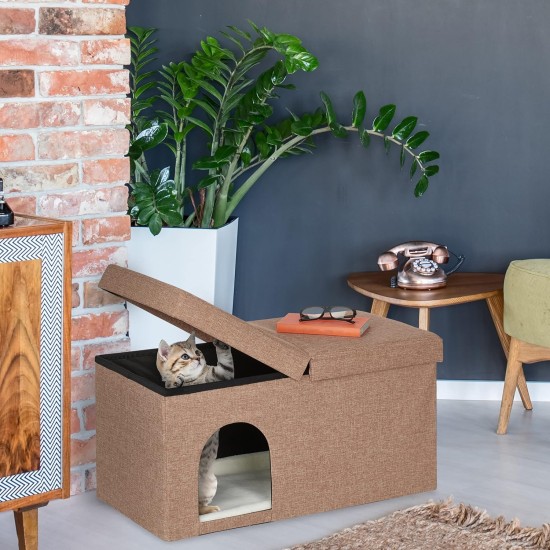 Relaxdays Foldable Cat Cave Heavy Duty Bench, Indoor Cat Furniture, Animal Hideout, HBT 38.5 x 74.5 x 37 cm, Light Brown Relaxdays Foldable Cat Cave Heavy Duty Bench, Indoor Cat Furniture, Animal Hideout, HBT 38.5 x 74.5 x 37 cm, Light Brown