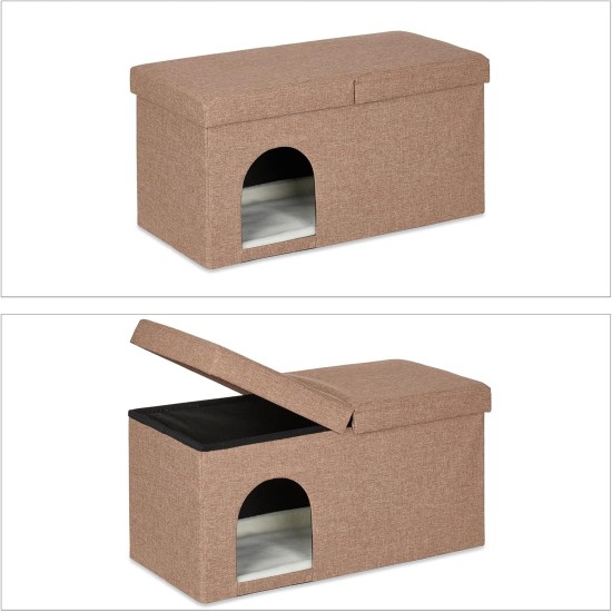 Relaxdays Foldable Cat Cave Heavy Duty Bench, Indoor Cat Furniture, Animal Hideout, HBT 38.5 x 74.5 x 37 cm, Light Brown Relaxdays Foldable Cat Cave Heavy Duty Bench, Indoor Cat Furniture, Animal Hideout, HBT 38.5 x 74.5 x 37 cm, Light Brown