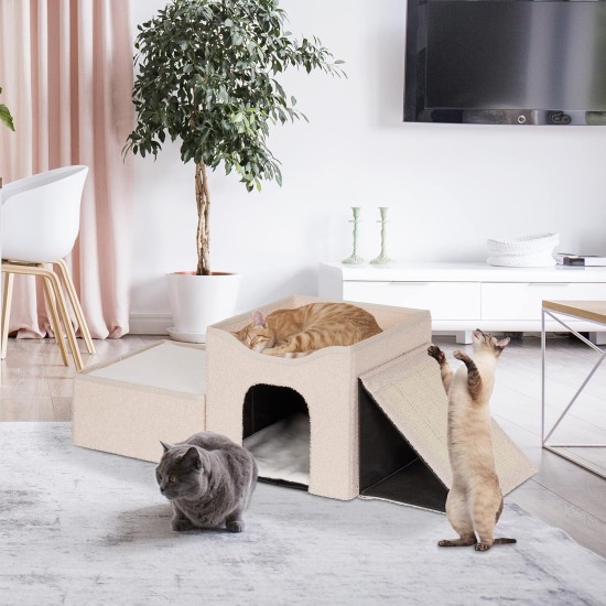 Relaxdays Foldable Cat Cave Heavy Duty Bench, Indoor Cat Furniture, Animal Hideout, HBT 38.5 x 74.5 x 37 cm, Light Brown Relaxdays Foldable Cat Cave Heavy Duty Bench, Indoor Cat Furniture, Animal Hideout, HBT 38.5 x 74.5 x 37 cm, Light Brown