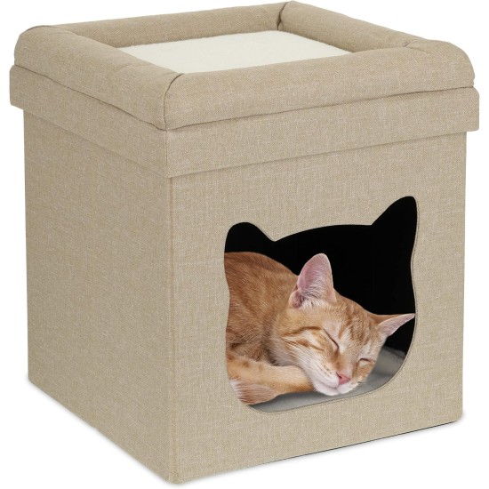 Relaxdays Foldable Cat Cave Heavy Duty Bench, Indoor Cat Furniture, Animal Hideout, HBT 38.5 x 74.5 x 37 cm, Light Brown Relaxdays Foldable Cat Cave Heavy Duty Bench, Indoor Cat Furniture, Animal Hideout, HBT 38.5 x 74.5 x 37 cm, Light Brown