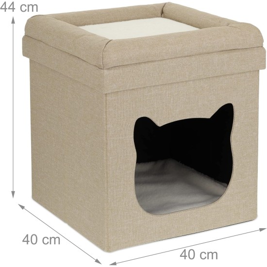Relaxdays Foldable Cat Cave Heavy Duty Bench, Indoor Cat Furniture, Animal Hideout, HBT 38.5 x 74.5 x 37 cm, Light Brown Relaxdays Foldable Cat Cave Heavy Duty Bench, Indoor Cat Furniture, Animal Hideout, HBT 38.5 x 74.5 x 37 cm, Light Brown
