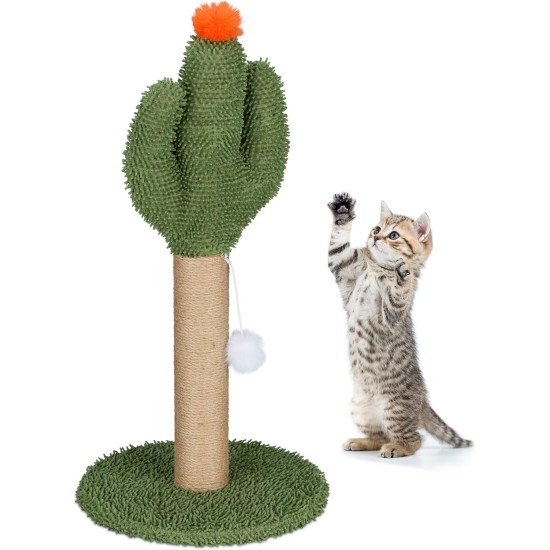 Relaxdays Scratching Post for Cats, Cactus, H x D: 59 x 31 cm, Cat Scratching Post with Bobbles, Linen Rope, Interactive Scratching Post, Colourful Relaxdays Scratching Post for Cats, Cactus, H x D: 59 x 31 cm, Cat Scratching Post with Bobbles, Linen Rope, Interactive Scratching Post, Colourful