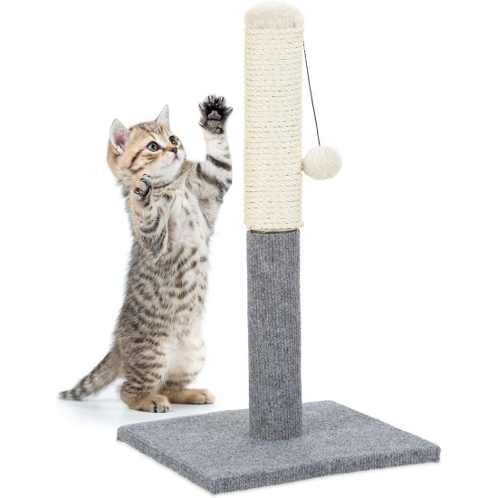 Relaxdays Scratching Post for Cats, Freestanding, Scratching Post with Sisal Post and Play Ball, Indoor, Height: 54 cm, Grey