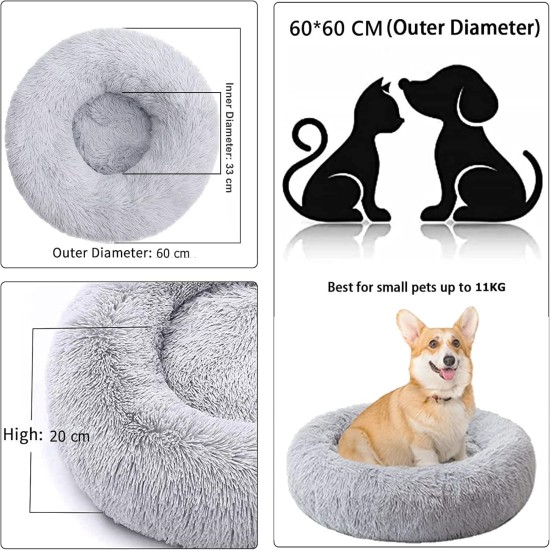 Round Cat Bed, 60 cm Cat Bed, Fluffy Pet Bed, Washable Dog Bed, Soft Plush Cat Basket for Medium, Large Dogs and Cats (Light Grey) Round Cat Bed, 60 cm Cat Bed, Fluffy Pet Bed, Washable Dog Bed, Soft Plush Cat Basket for Medium, Large Dogs and Cats (Light Grey)