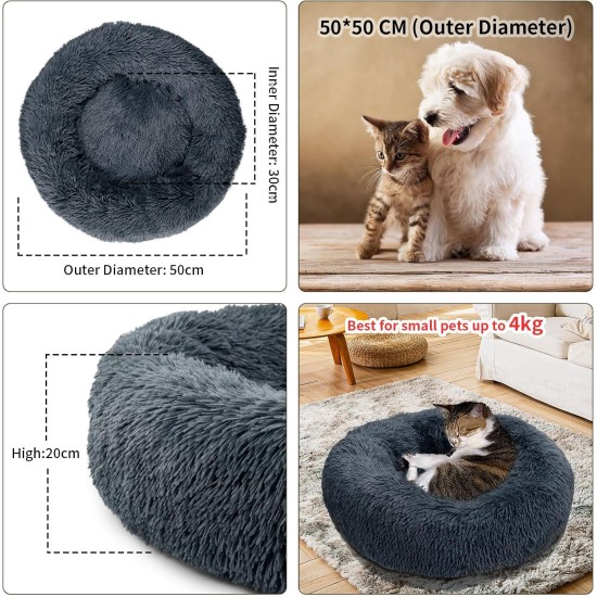 Round Cat Bed, 60 cm Cat Bed, Fluffy Pet Bed, Washable Dog Bed, Soft Plush Cat Basket for Medium, Large Dogs and Cats (Light Grey) Round Cat Bed, 60 cm Cat Bed, Fluffy Pet Bed, Washable Dog Bed, Soft Plush Cat Basket for Medium, Large Dogs and Cats (Light Grey)
