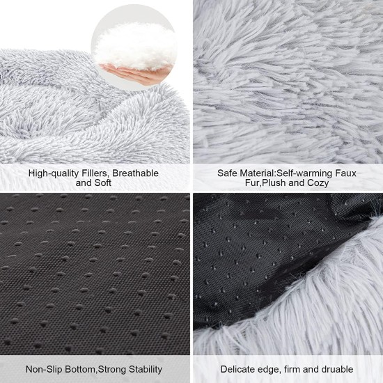 Round Cat Bed, 60 cm Cat Bed, Fluffy Pet Bed, Washable Dog Bed, Soft Plush Cat Basket for Medium, Large Dogs and Cats (Light Grey) Round Cat Bed, 60 cm Cat Bed, Fluffy Pet Bed, Washable Dog Bed, Soft Plush Cat Basket for Medium, Large Dogs and Cats (Light Grey)